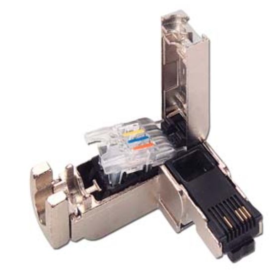 Picture of IE FC RJ45 PLUG 90 2X2, RJ45 PLUG CONNECTOR (10/100MBIT/S) WITH RUGGED METAL HOUSING AND FC CONNECTING METHOD FOR IE FC CABLE 2X2 90 DGR CABLE OUTLET 1 PACK = 1 PCS